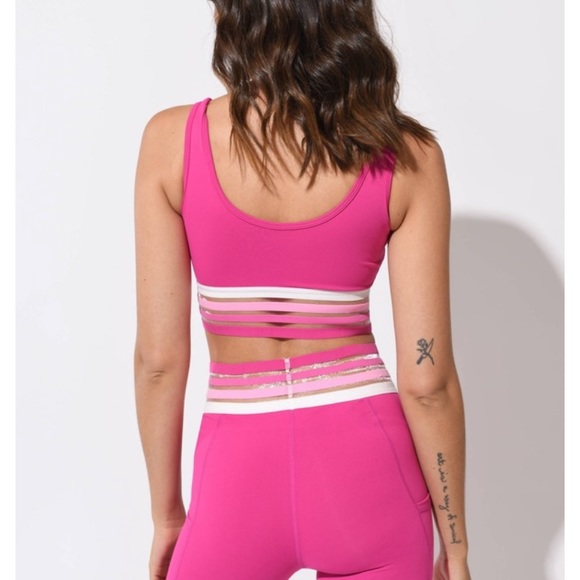 Pink Stripe Sports Bra Athletic - Picture 2 of 4